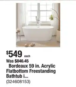 The Home Depot Bordeaux 59 in. Acrylic Flatbottom Freestanding Bathtub in White/Titanium Gold offer