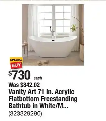 The Home Depot Vanity Art 71 in. Acrylic Flatbottom Freestanding Bathtub in White/Matte Black offer