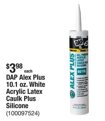 The Home Depot DAP Alex Plus 10.1 oz. White Acrylic Latex Caulk Plus Silicone offer