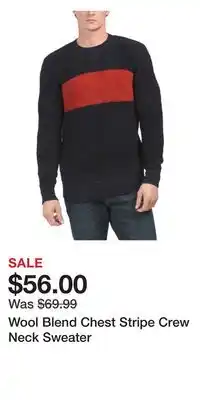 TJ Maxx Wool Blend Chest Stripe Crew Neck Sweater offer