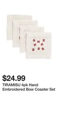 TJ Maxx TIRAMISU 4pk Hand Embroidered Bow Coaster Set offer