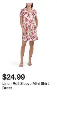 TJ Maxx Linen Roll Sleeve Mini Shirt Dress offer