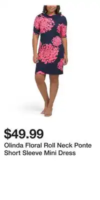 TJ Maxx Olinda Floral Roll Neck Ponte Short Sleeve Mini Dress offer