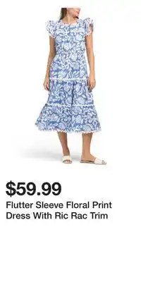 TJ Maxx Flutter Sleeve Floral Print Dress With Ric Rac Trim offer