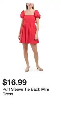 TJ Maxx Puff Sleeve Tie Back Mini Dress offer