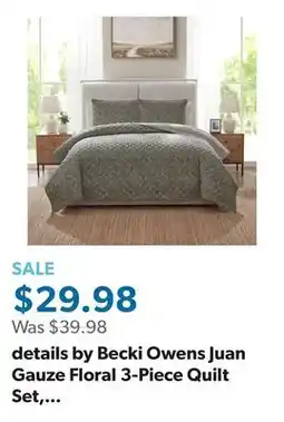 Sam's Club details by Becki Owens Juan Gauze Floral 3-Piece Quilt Set, Assorted Colors and Sizes offer