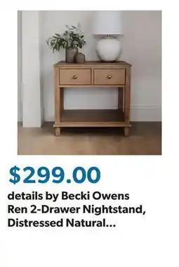 Sam's Club details by Becki Owens Ren 2-Drawer Nightstand, Distressed Natural Wood Finish offer