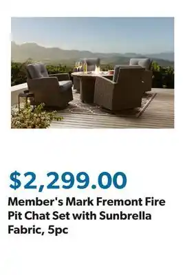 Sam's Club Member's Mark Fremont Fire Pit Chat Set with Sunbrella Fabric, 5pc offer