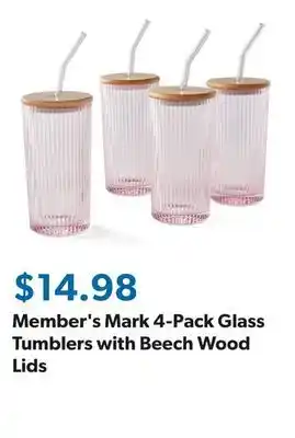 Sam's Club Member's Mark 4-Pack Glass Tumblers with Beech Wood Lids offer