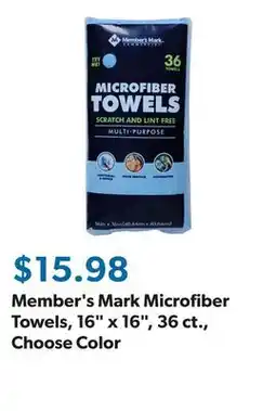 Sam's Club Member's Mark Microfiber Towels, 16 x 16, 36 ct., Choose Color offer