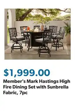 Sam's Club Member's Mark Hastings High Fire Dining Set with Sunbrella Fabric, 7pc offer