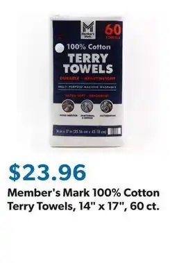 Sam's Club Member's Mark 100% Cotton Terry Towels, 14 x 17, 60 ct offer