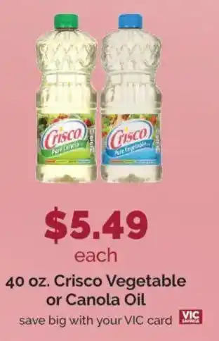 Harris Teeter Crisco Vegetable or Canola Oil offer