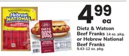 ACME Dietz & Watson Beef Franks 14 oz. pkg. or Hebrew National Beef Franks 9.43-12 oz. pkg offer