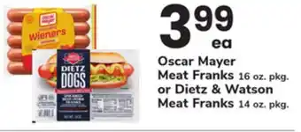 ACME Oscar Mayer Meat Franks 16 oz. pkg. or Dietz & Watson Meat Franks 14 oz. pkg offer