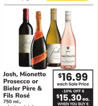 ACME Josh, Mionetto Prosecco or Bieler Père & Fils Rosé offer