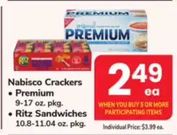 ACME Nabisco Crackers, Premium 9-17 oz. pkg., Ritz Sandwiches 10.8-11.04 oz. pkg offer