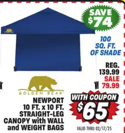 Big 5 Golden Bear Newport 10'x10' Straight-Leg Canopy with Wall offer