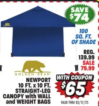 Big 5 Golden Bear Newport 10'x10' Straight-Leg Canopy with Wall offer