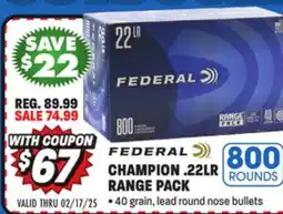 Big 5 Federal Champion 22LR 800-Round Range Pack offer