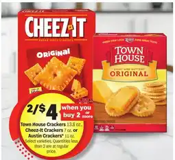 Meijer Town House Crackers 13.8 oz., Cheez-It Crackers 7 oz. or Austin Crackers* 11 oz offer