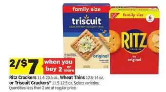 Meijer Ritz Crackers 11.4-20.5 oz., Wheat Thins 12.5-14 oz. or Triscuit Crackers* 11.5-12.5 oz offer