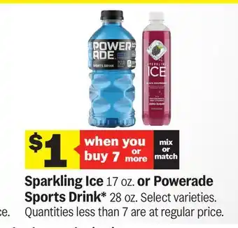 Meijer Sparkling Ice 17 oz. or Powerade Sports Drink 28 oz offer