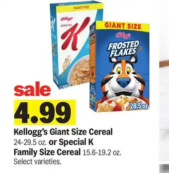 Meijer Kellogg's Giant Size Cereal 24-29.5 oz. or Special K Family Size Cereal 15.6-19.2 oz offer