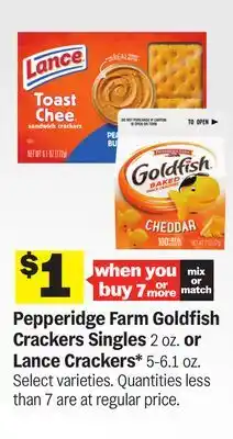 Meijer Pepperidge Farm Goldfish Crackers Singles 2 oz. or Lance Crackers offer