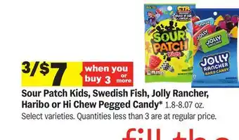 Meijer Sour Patch Kids, Swedish Fish, Jolly Rancher, Haribo or Hi Chew Pegged Candy offer