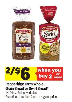 Meijer Pepperidge Farm Whole Grain Bread or Swirl Bread offer