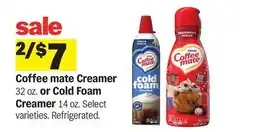 Meijer Coffee mate Creamer 32 oz. or Cold Foam Creamer 14 oz offer