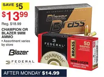 Dunham's Sports CHAMPION OR BLAZER 9MM AMMO offer