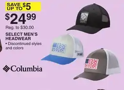 Dunham's Sports COLUMBIA SELECT MEN'S HEADWEAR offer