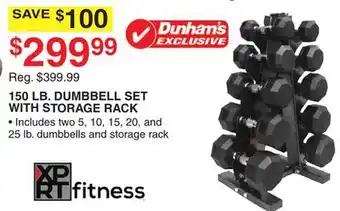 Dunham's Sports 150 LB. DUMBBELL SET WITH STORAGE RACK offer