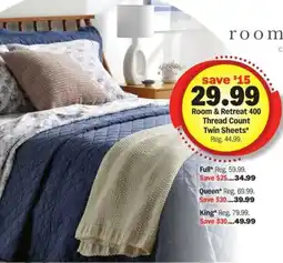 Meijer Room & Retreat 400 Thread Count Twin Sheets offer