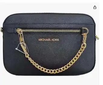 Walmart Michael Kors Women's Adult Two inside pockets leather East West Chain Crossbody Bag, Black/Large offer