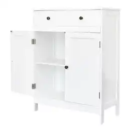 Walmart Zimtown White Wooden 2-Door Bathroom Cabinet Storage Organizer with 2 Shelves& 1 Drawer Freestanding offer