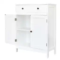 Walmart Zimtown White Wooden 2-Door Bathroom Cabinet Storage Organizer with 2 Shelves& 1 Drawer Freestanding offer