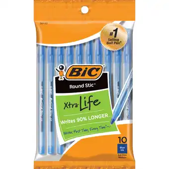 Walmart BIC Round Stic Xtra Life Ballpoint Pens, Medium Point (1.0mm), Blue, 10 Count offer