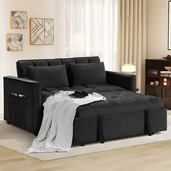 Walmart Bonzy Home Convertible Sofa Bed Versatile Velvet Sofa Pullout Bed Velvet Sleeper Loveseat, Black offer