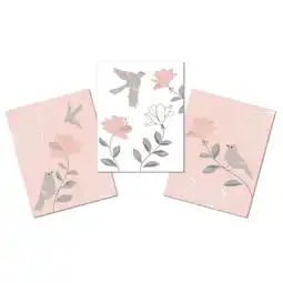 Walmart Lambs & Ivy Petals Pink/Gray/White Floral/Birds 11 by 14 Unframed Wall Art 3pc offer