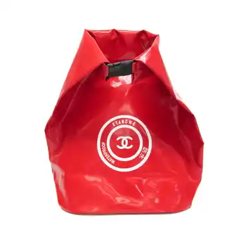 Walmart Pre-Owned Chanel CC Cocomark Waterproof Women,Men Vinyl Backpack Red Color (Good) offer