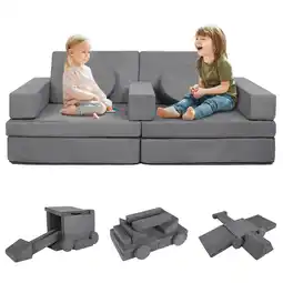 Walmart AILEEKISS 9 Pcs Kids Sofa Couch Playset, Indoor Baby Play Couch Furniture for Toddler, Grey offer