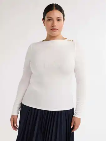 Walmart Free Assembly Women’s and Women's Plus Boatneck Top with Long Sleeves, Sizes XS-4X offer