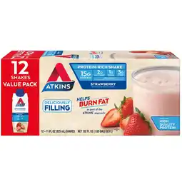 Walmart Atkins Protein Shake, Strawberry, Keto Friendly, 15g of Protein, 12 Ct (Ready to Drink) offer