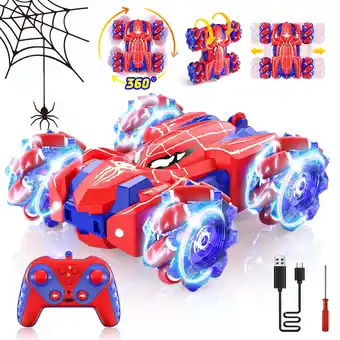 Walmart OROLIVING Dual-Sided LED Lights Battery-Powered Spider-man RC Car, Red offer