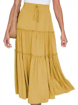 Walmart MOSHU High Waist Midi Skirt for Women A-Line Pleated Skirts with Pockets Flowy Dresses offer