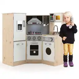 Walmart Gymax Kids Corner Wooden Kitchen Playset Pretend Cooking Toy w/ Cookware Accessories offer