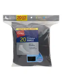 Walmart Hanes Men's Moisture-Wicking Ankle Socks, 20-Pairs, Sizes 6-12, Black offer